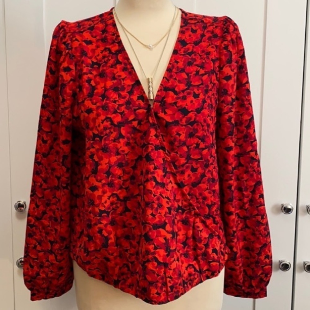 Women’s Red & Black Floral Print Long Sleeved Top Sz SML NEW